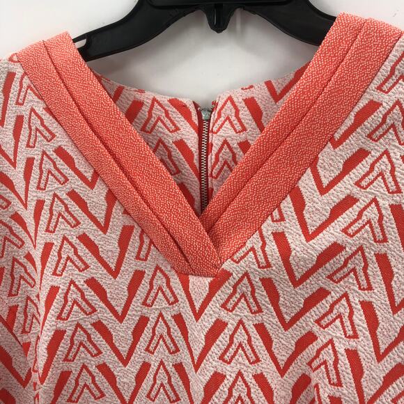 Women's Long Sleeve Casual Mini Dress V-Neck Back Zip Chevron Print White/Red - Picture 4 of 11
